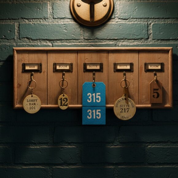 Ship-Multi Key Holder Wood Wall Rack 5 Hooks Vintage Style Office Motel Hotel - Picture 12 of 13